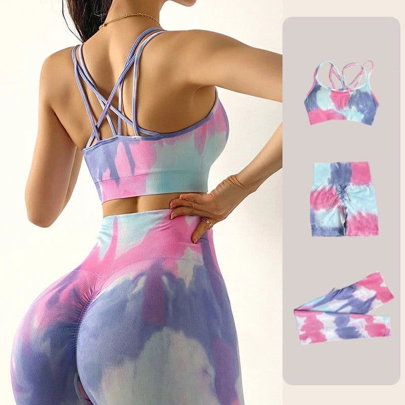 image-2022 Tie Dye Seamless Yoga Sports Suit High Waist Leggings