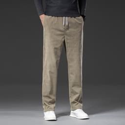 image-Corduroy Casual Pants Men Loose Elastic Waist Straight