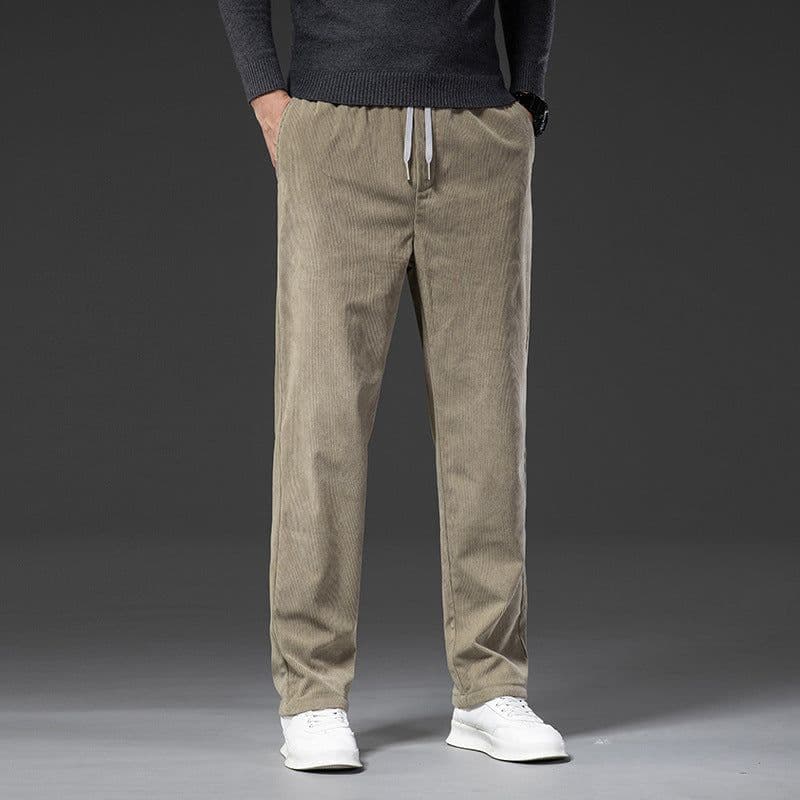 image-Corduroy Casual Pants Men Loose Elastic Waist Straight