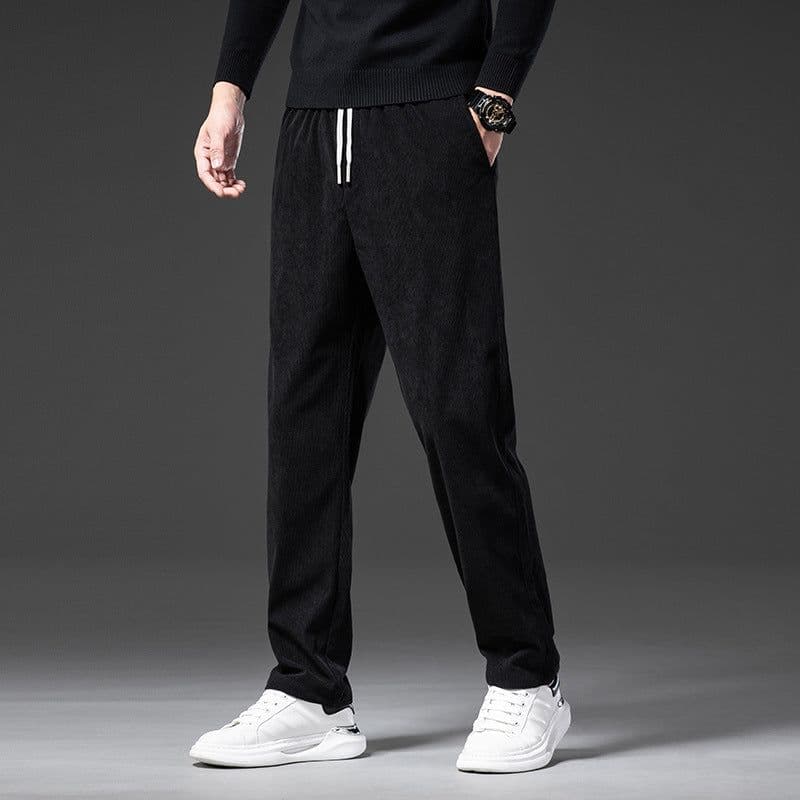 image-Corduroy Casual Pants Men Loose Elastic Waist Straight