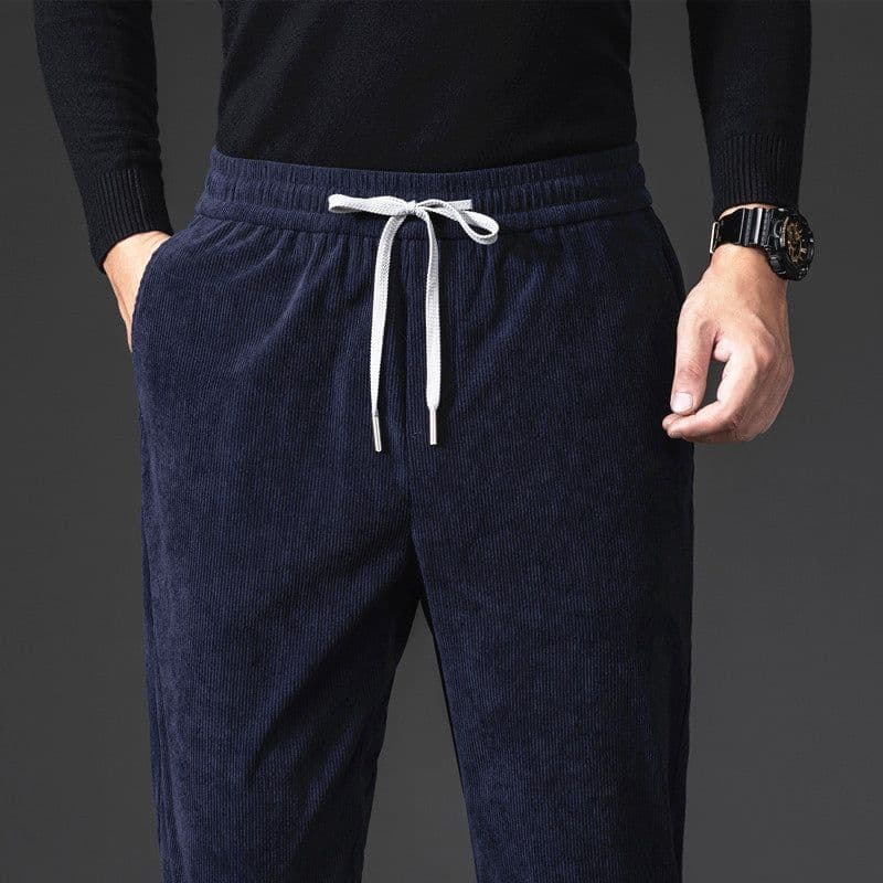 image-Corduroy Casual Pants Men Loose Elastic Waist Straight