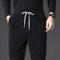 image-Corduroy Casual Pants Men Loose Elastic Waist Straight