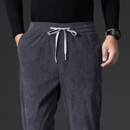 image-Corduroy Casual Pants Men Loose Elastic Waist Straight