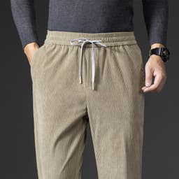 image-Corduroy Casual Pants Men Loose Elastic Waist Straight