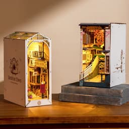 image-Ruotai Ruolai diy cabin cherry blossom tram creative three-dimensional bookend wooden puzzle ornaments gift for best friends