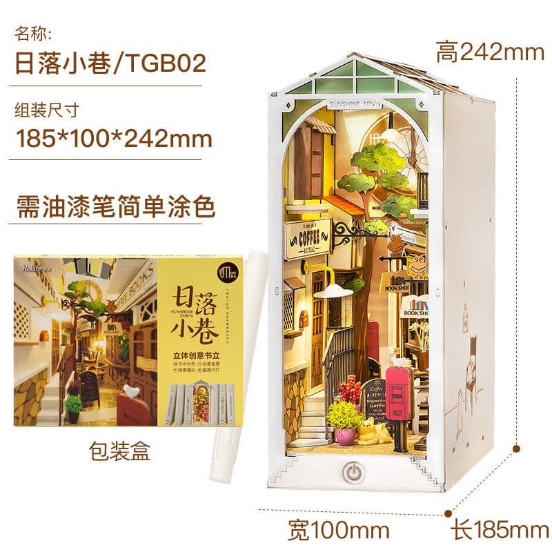 image-Ruotai Ruolai diy cabin cherry blossom tram creative three-dimensional bookend wooden puzzle ornaments gift for best friends