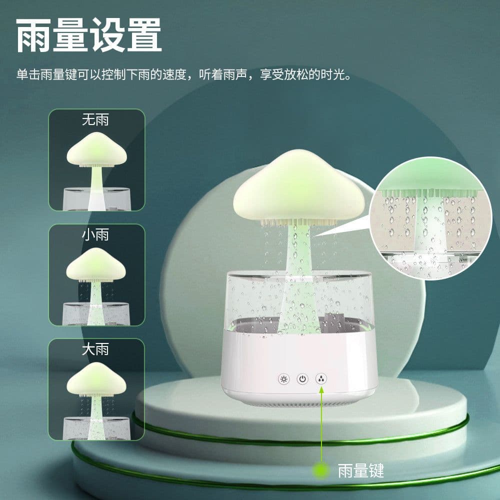 image-Mushroom Cloud Humidifier Household Heavy Fog Volume Capacity Household Bedroom Lamp Rain Drops Cross-Border Wood Grain Essential Oil Aromatherapy Machine