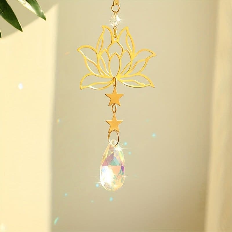 image-1pc Golden Lotus Crystal Pendant Sunshine Catcher