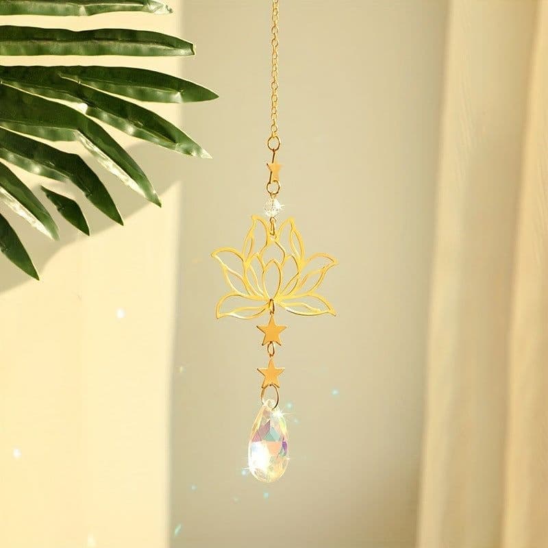 image-1pc Golden Lotus Crystal Pendant Sunshine Catcher