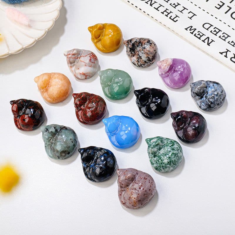 image-Natural crystal napping cat ornaments, crystal raw stones, semi-precious stones, carved mineral specimens, home decoration ornaments wholesale