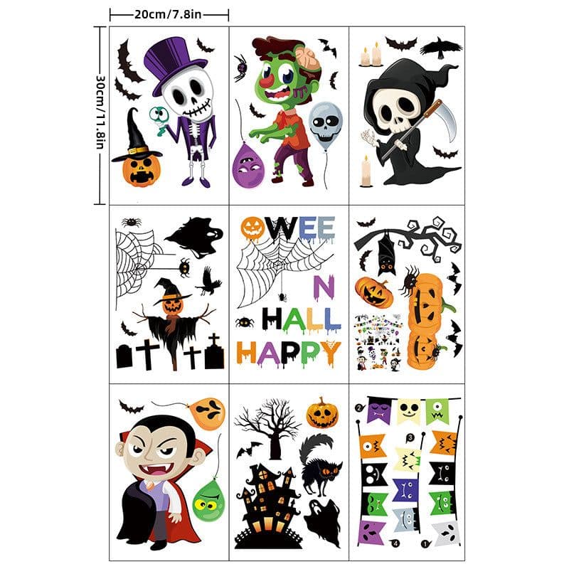 image-Halloween Window Sticker - Haunted House Pumpkin Ghost Bat