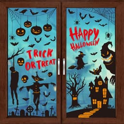 image-Halloween Window Sticker - Haunted House Pumpkin Ghost Bat