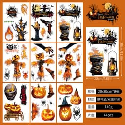 image-Halloween Window Sticker - Haunted House Pumpkin Ghost Bat