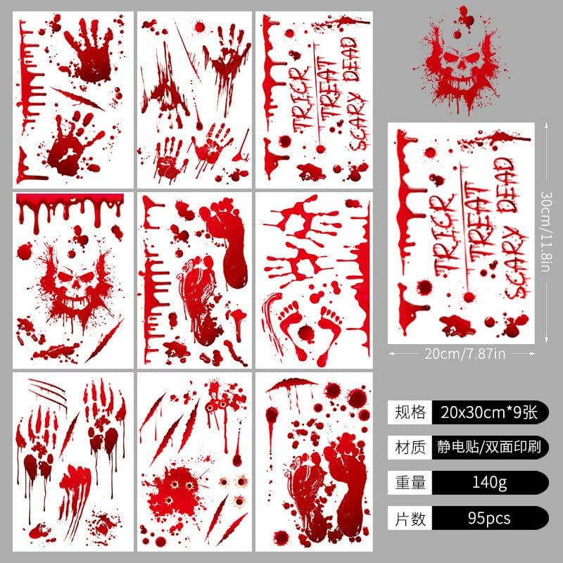 image-Halloween Window Sticker - Haunted House Pumpkin Ghost Bat