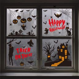 image-Halloween Window Sticker - Haunted House Pumpkin Ghost Bat