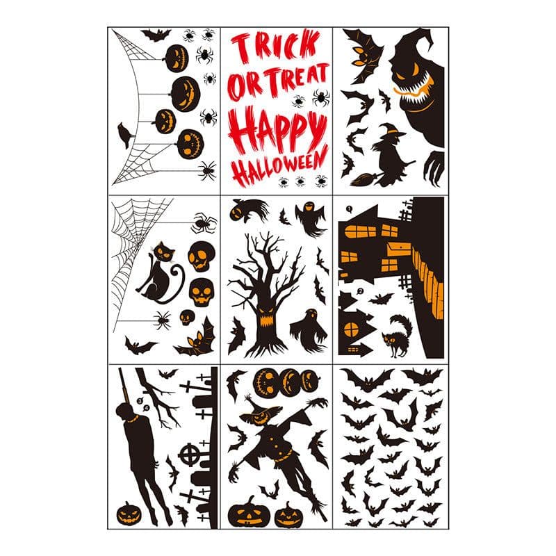 image-Halloween Window Sticker - Haunted House Pumpkin Ghost Bat
