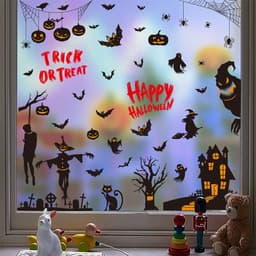 image-Halloween Window Sticker - Haunted House Pumpkin Ghost Bat