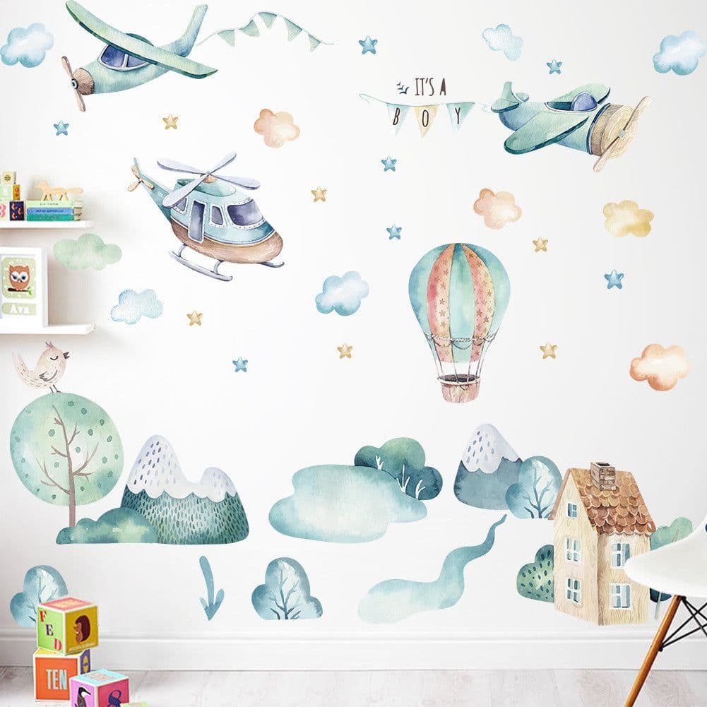 image-Airplane Cloud Kindergarten Wall Stickers - 30x90cm