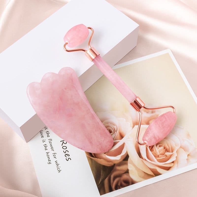image-Dian Jue Pink Crystal Jade Roller Massage Set
