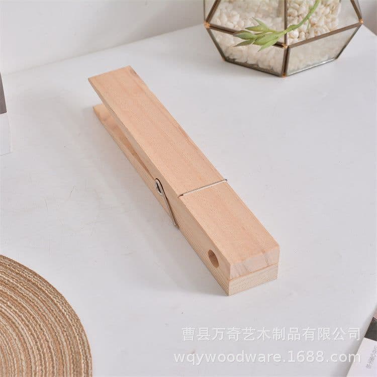 image-Wooden Clothes Drying Clip - Modern White