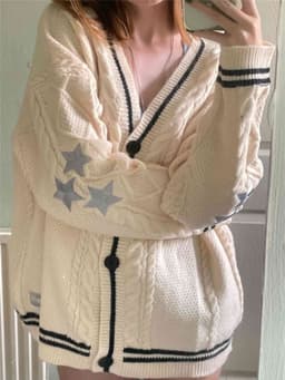 image-European and American clothing foreign trade autumn and winter AliExpress knitted embroidered cardigan temperament age-reducing loose casual sweater jacket