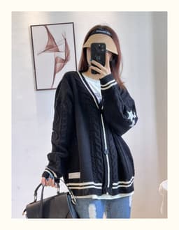 image-European and American clothing foreign trade autumn and winter AliExpress knitted embroidered cardigan temperament age-reducing loose casual sweater jacket