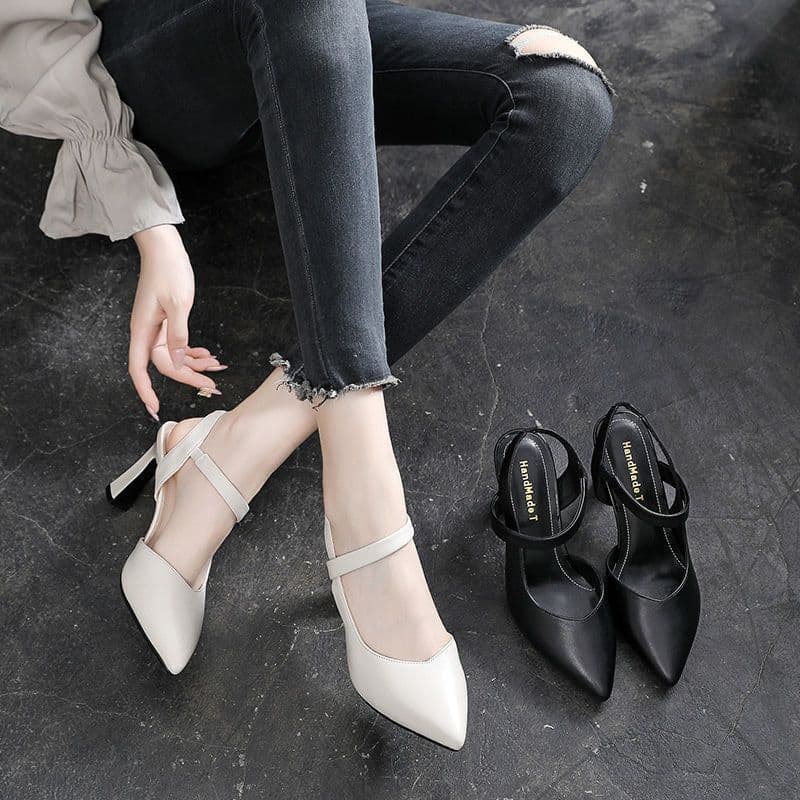 image-Temperament Sandals Women's Summer 2022 New Thick Heel Medium Heel Soft Leather Strap-toe Fashion Women's Shoes High Heels