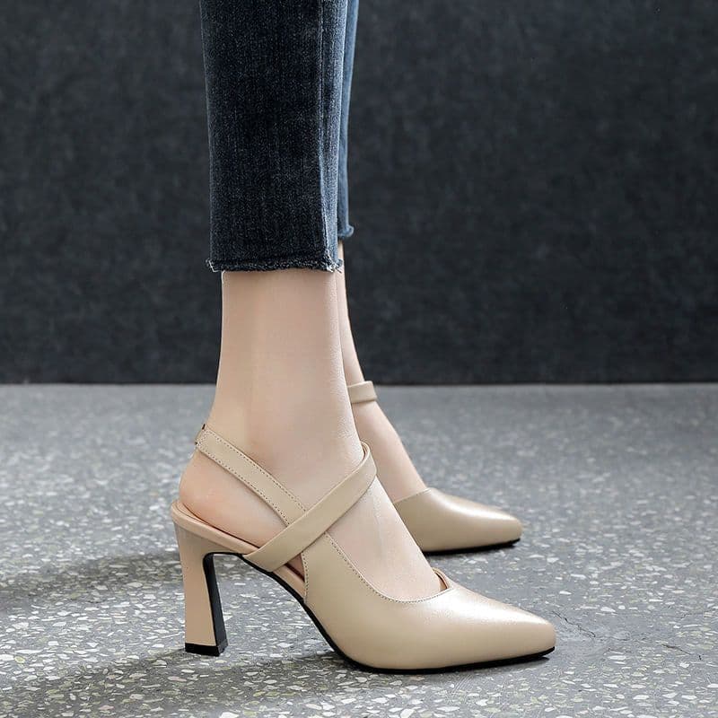 image-Temperament Sandals Women's Summer 2022 New Thick Heel Medium Heel Soft Leather Strap-toe Fashion Women's Shoes High Heels