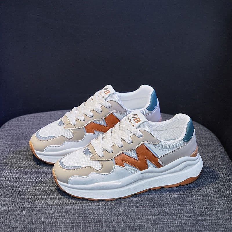 image-Women's Dad Shoes - Striped Rice Flour Casual Sneakers