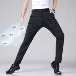 image-Men's Ice Silk Summer Trousers - Blue High Elastic