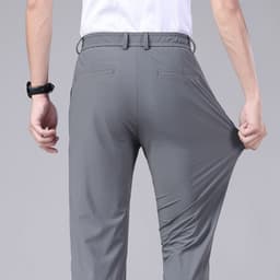 image-Men's Ice Silk Summer Trousers - Blue High Elastic