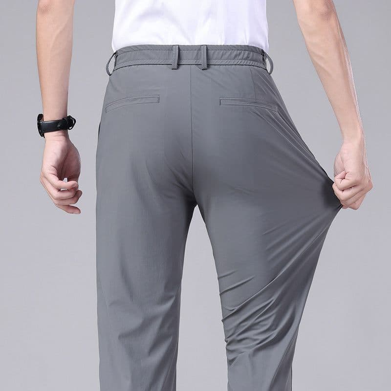 image-Men's Ice Silk Summer Trousers - Blue High Elastic