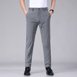 image-Men's Ice Silk Summer Trousers - Blue High Elastic