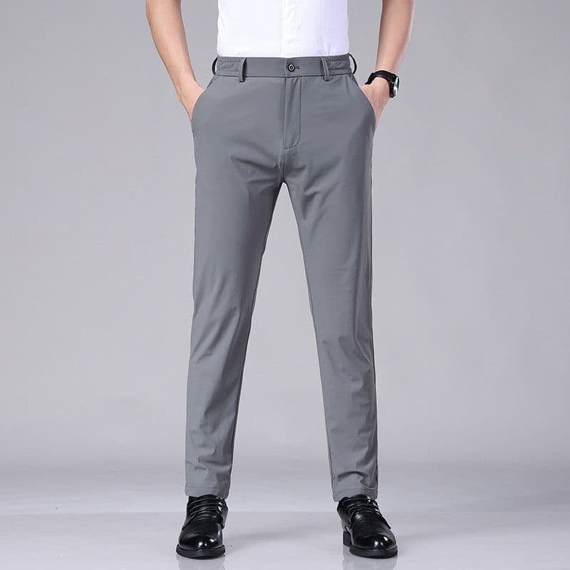 image-Men's Ice Silk Summer Trousers - Blue High Elastic