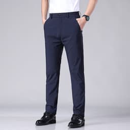 image-Men's Ice Silk Summer Trousers - Blue High Elastic