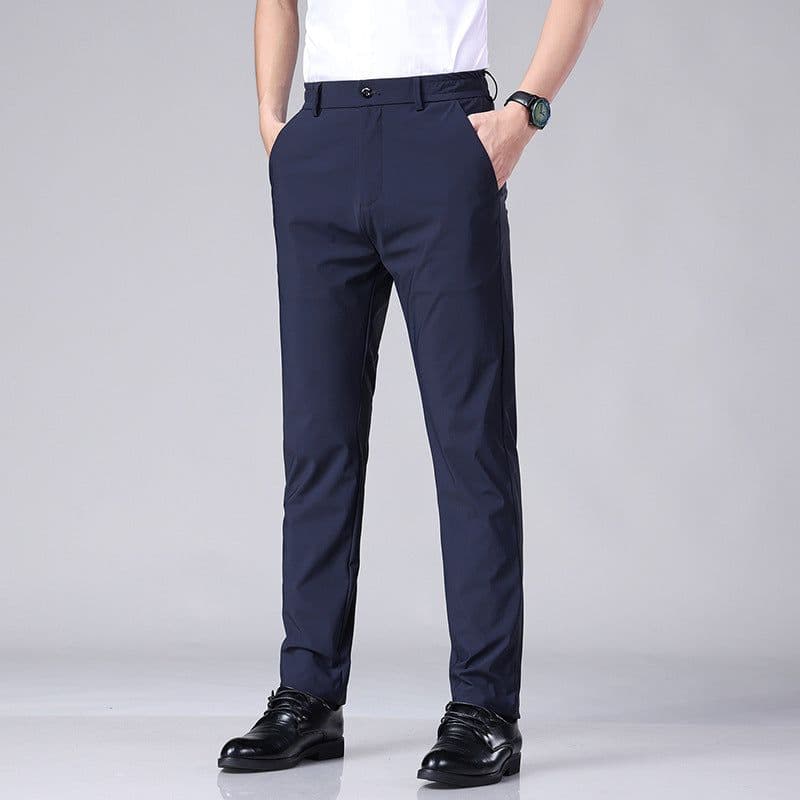 image-Men's Ice Silk Summer Trousers - Blue High Elastic
