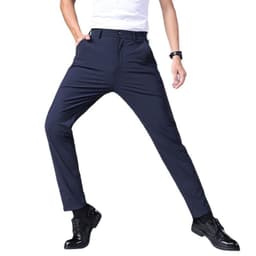 image-Men's Ice Silk Summer Trousers - Blue High Elastic