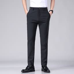 image-Men's Ice Silk Summer Trousers - Blue High Elastic
