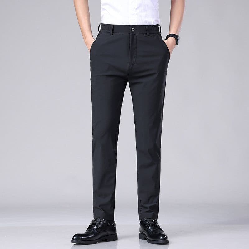 image-Men's Ice Silk Summer Trousers - Blue High Elastic