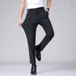 image-Men's Ice Silk Summer Trousers - Blue High Elastic