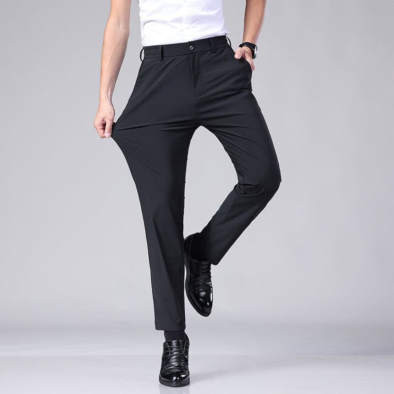 image-Men's Ice Silk Summer Trousers - Blue High Elastic
