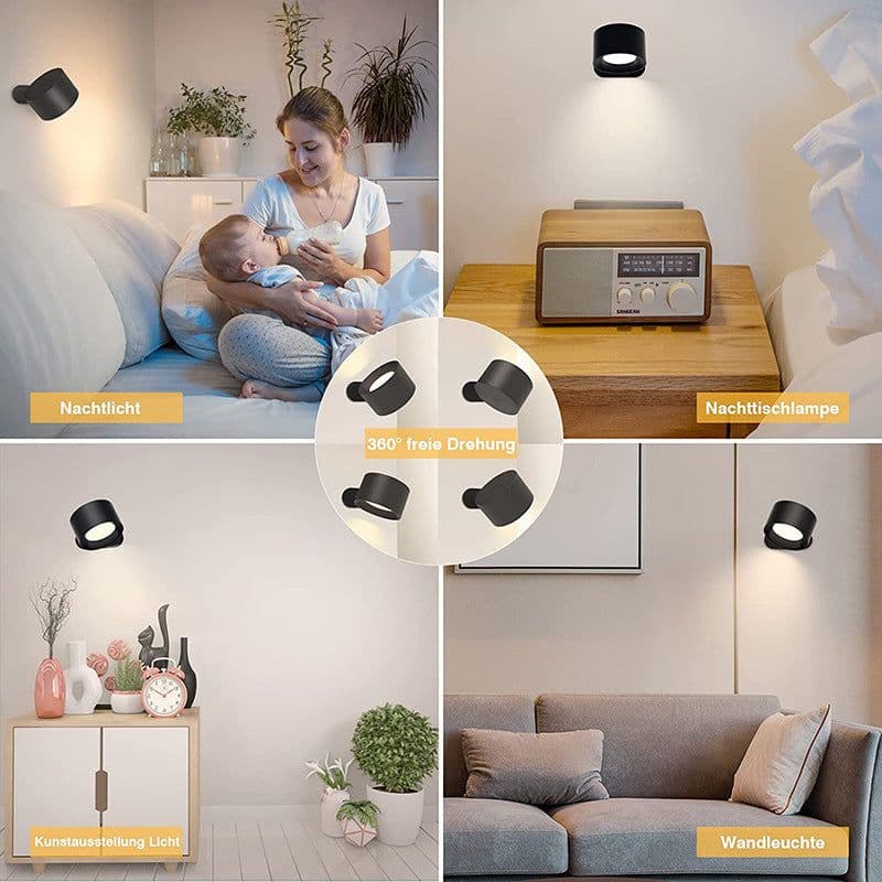 image-USB Rechargeable LED Wall Lamp - Touch Control Bedside