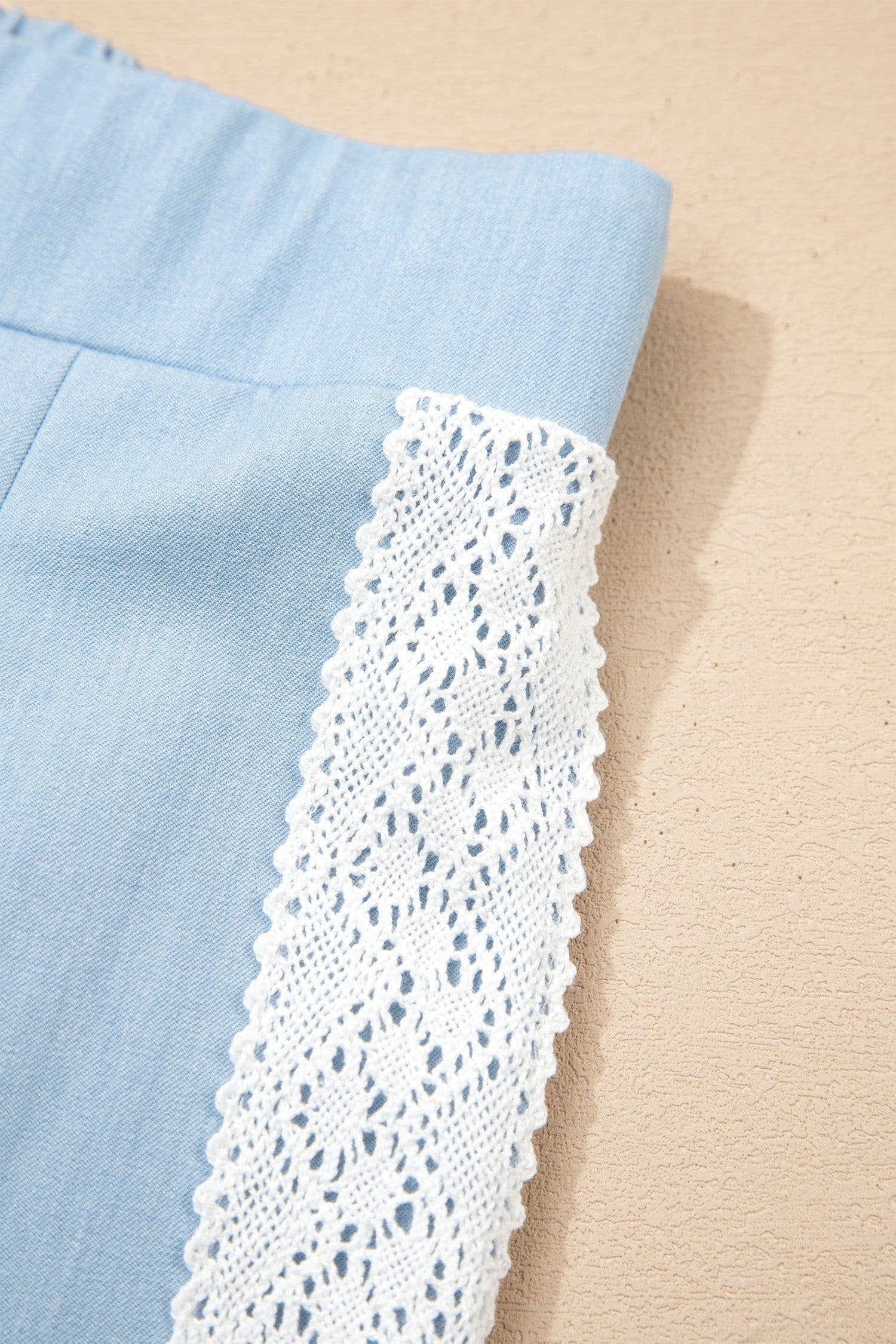 image-Beau Blue Lace Accent Floral Patched Pocket Pleated Wide Leg Slouchy Pants
