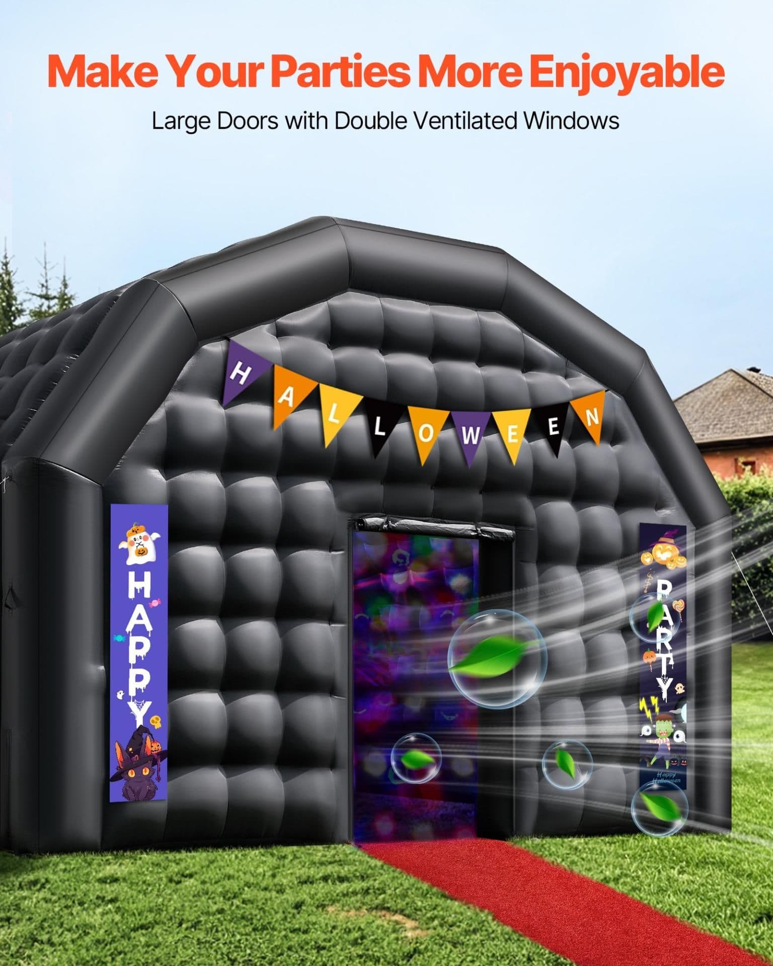 image-VEVOR Inflatable Nightclub, 29.5 x 19.7 x 13.1 ft Inflatable Party Tent with 1100W Blower & Sandbag, Ventilated Blow up Night Club with 2 Windows, Air Cube House for Event Birthday Wedding Party