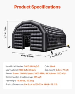 image-VEVOR Inflatable Nightclub, 29.5 x 19.7 x 13.1 ft Inflatable Party Tent with 1100W Blower & Sandbag, Ventilated Blow up Night Club with 2 Windows, Air Cube House for Event Birthday Wedding Party