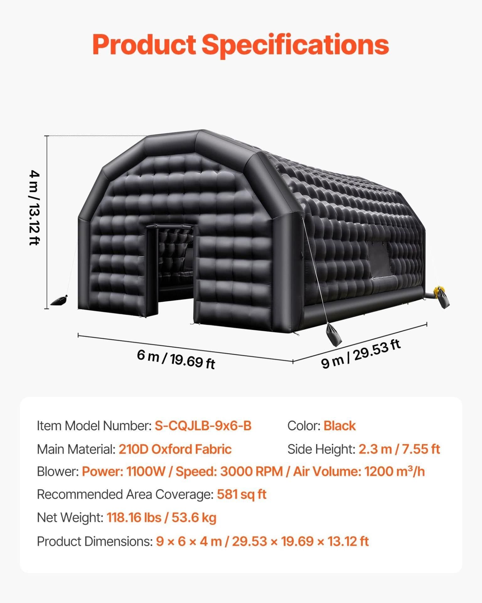 image-VEVOR Inflatable Nightclub, 29.5 x 19.7 x 13.1 ft Inflatable Party Tent with 1100W Blower & Sandbag, Ventilated Blow up Night Club with 2 Windows, Air Cube House for Event Birthday Wedding Party