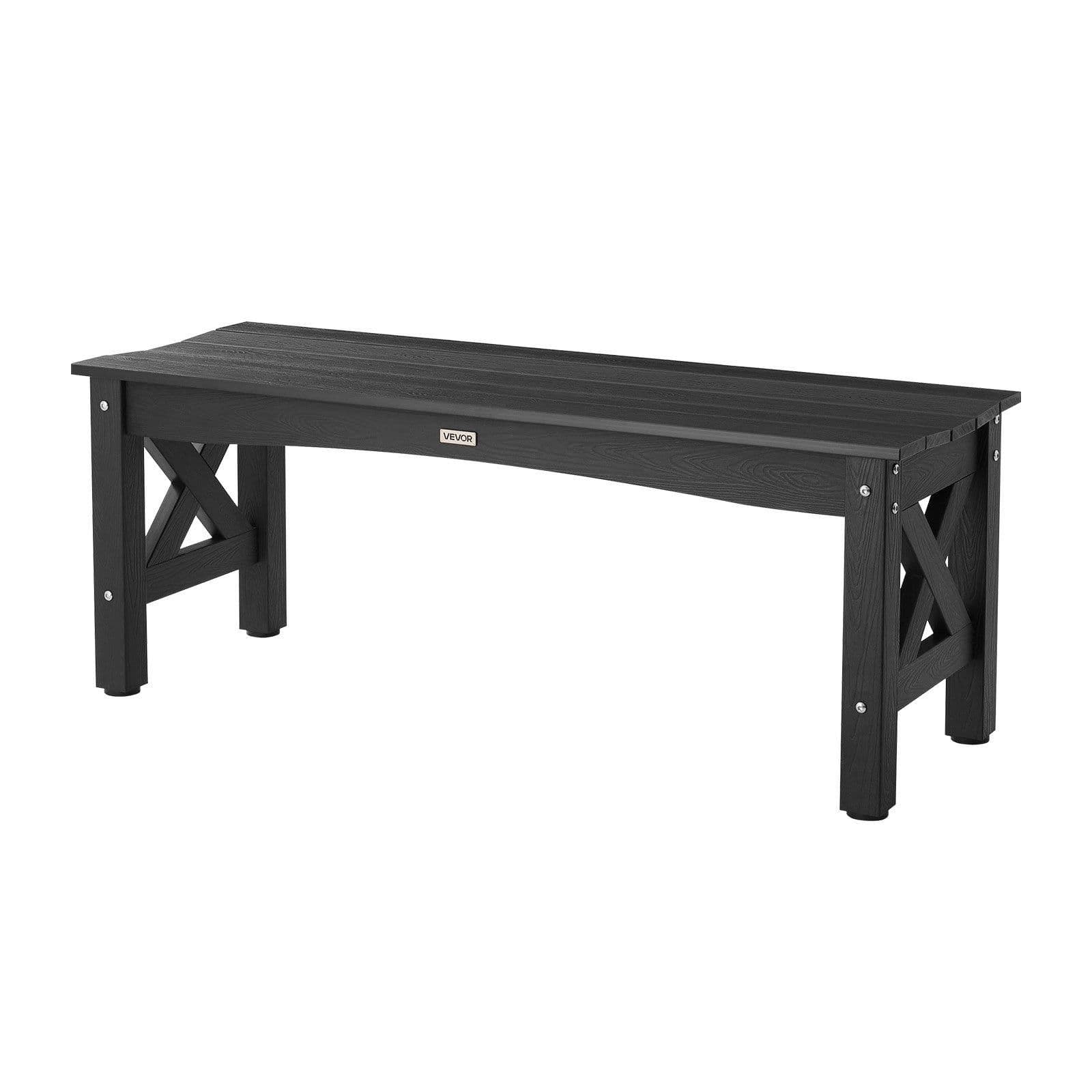 image-VEVOR Outdoor Bench, 44.5 inch, 600 lbs Weight Capacity, Weatherproof Plastic Frame with Adjustable Level Footpads and Thick Leg, Outside Bench for Patio, Garden, Park, Yard, Front Porch, Black