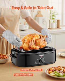 image-VEVOR Roaster Oven, 18QT Fast-Cooking Turkey Roaster, 150-450℉ Adjustable Temperature Turkey Oven with Self-Basting Lid, Removable Pan and Rack, Defrost & Warm Function, Electric Roasting Pan for Home