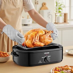 image-VEVOR Roaster Oven, 18QT Fast-Cooking Turkey Roaster, 150-450℉ Adjustable Temperature Turkey Oven with Self-Basting Lid, Removable Pan and Rack, Defrost & Warm Function, Electric Roasting Pan for Home