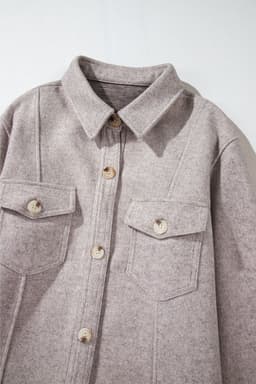 image-Light Grey Shacket - Turn Down Collar Flap Pockets